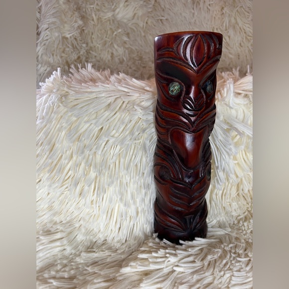 NUMBERED Hand Carved Teko Teko Wood Figure Rotorua, New Zealand Paua Shell Eyes - Picture 3 of 13